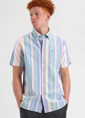 Kosele Ben Sherman Short Sleeve Brighton Oxford Organic Stripe Viacfarebný | XYFUM3186