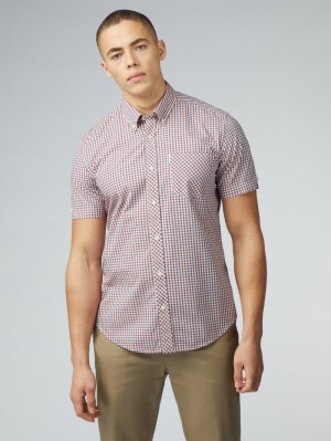 Kosele Ben Sherman Signature Short Sleeve Gingham Červené Biele | MNJXW6573