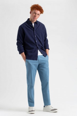 Nohavice Ben Sherman Beatnik Oxford Slim Taper Garment Dye Chino Modre | RDFXE6247