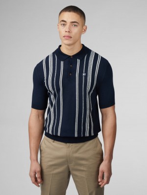 Pleteniny Ben Sherman B by Ben Sherman Crinkle Cotton Stripe Polo Námornícka Modrá | PLMYX7605