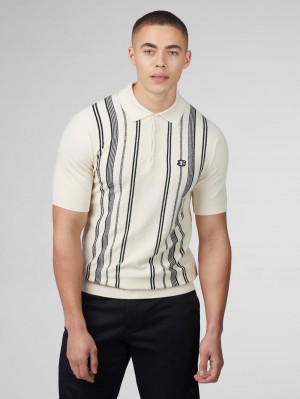 Pleteniny Ben Sherman B by Ben Sherman Crinkle Cotton Stripe Polo Biele | NFTRE3257