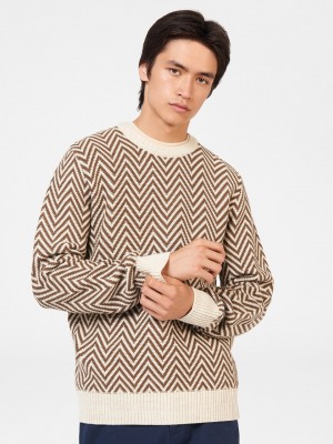 Pleteniny Ben Sherman Chevron Jacquard Crewneck Biele | BZFYJ0419