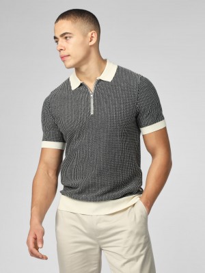 Pleteniny Ben Sherman Signature Bicolor Zip Neck Polo Biele | OSJLR6097