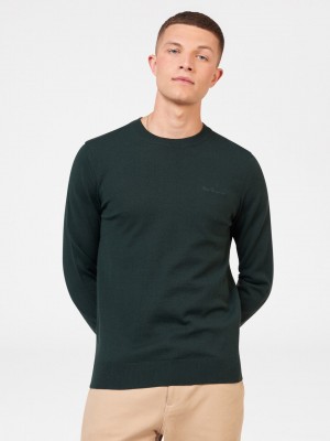 Pleteniny Ben Sherman Signature Merino Crewneck Tmavo Zelene | TIKYW6529