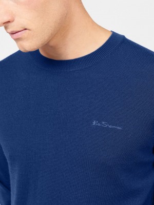 Pleteniny Ben Sherman Signature Merino Crewneck Modre | LUDSP1027