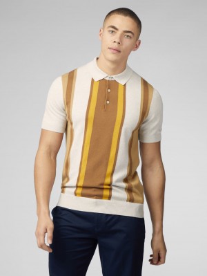 Pleteniny Ben Sherman Signature Vertical Stripe Polo Biele | UDVQW8397