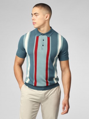 Pleteniny Ben Sherman Signature Vertical Stripe Polo Tyrkysové | XPART1238