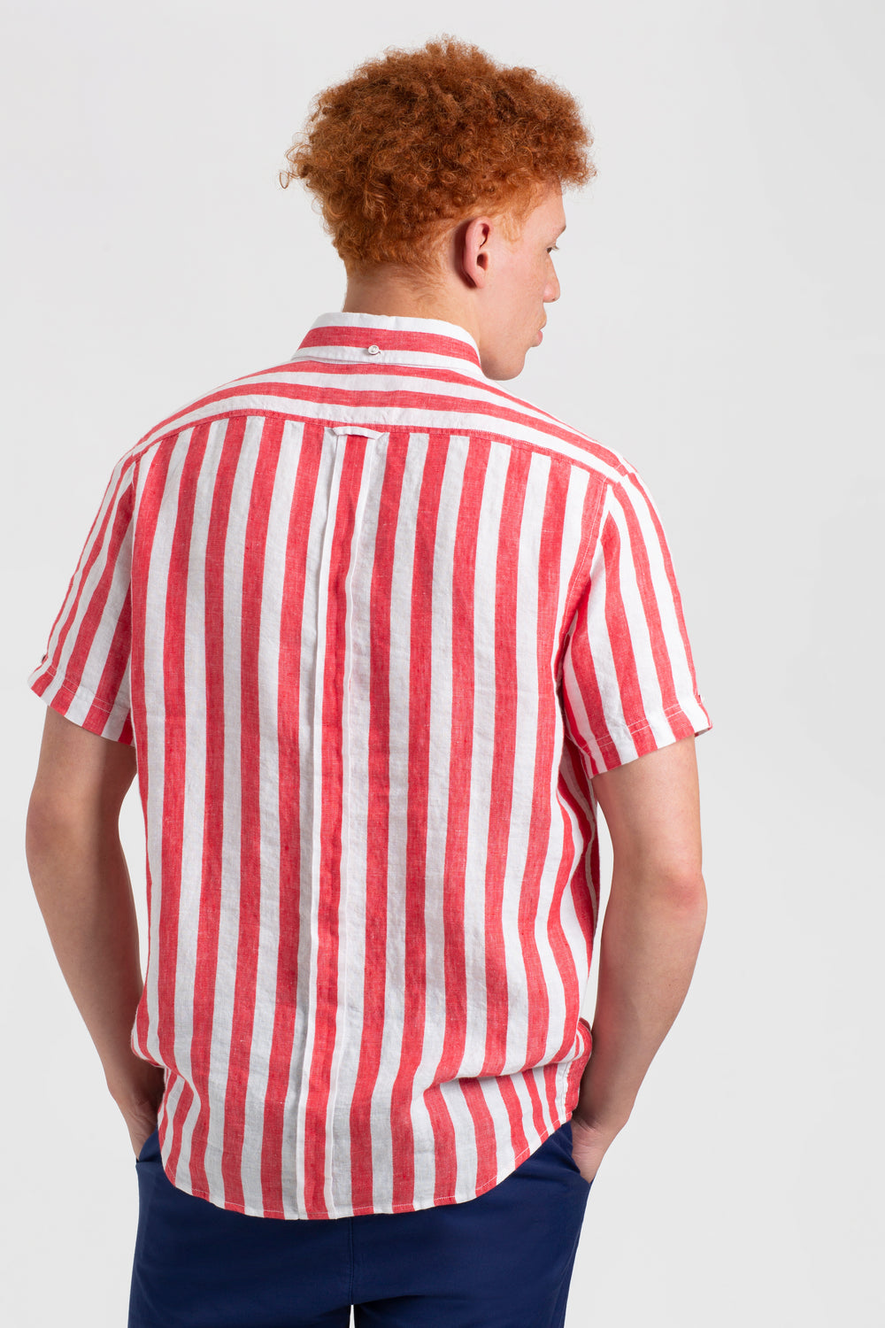 Kosele Ben Sherman B by Ben Sherman Candy Stripe Linen Short Sleeve Ruzove Červené | WZPJS4723