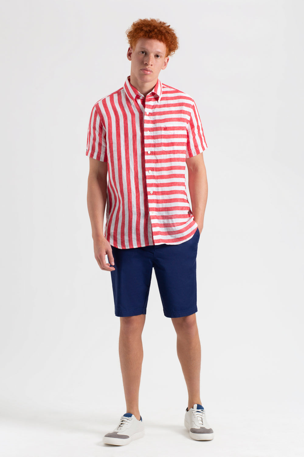 Kosele Ben Sherman B by Ben Sherman Candy Stripe Linen Short Sleeve Ruzove Červené | WZPJS4723