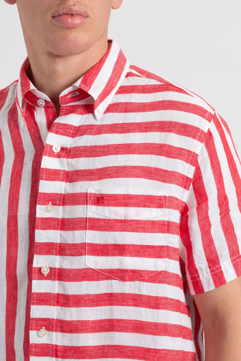 Kosele Ben Sherman B by Ben Sherman Candy Stripe Linen Short Sleeve Ruzove Červené | WZPJS4723