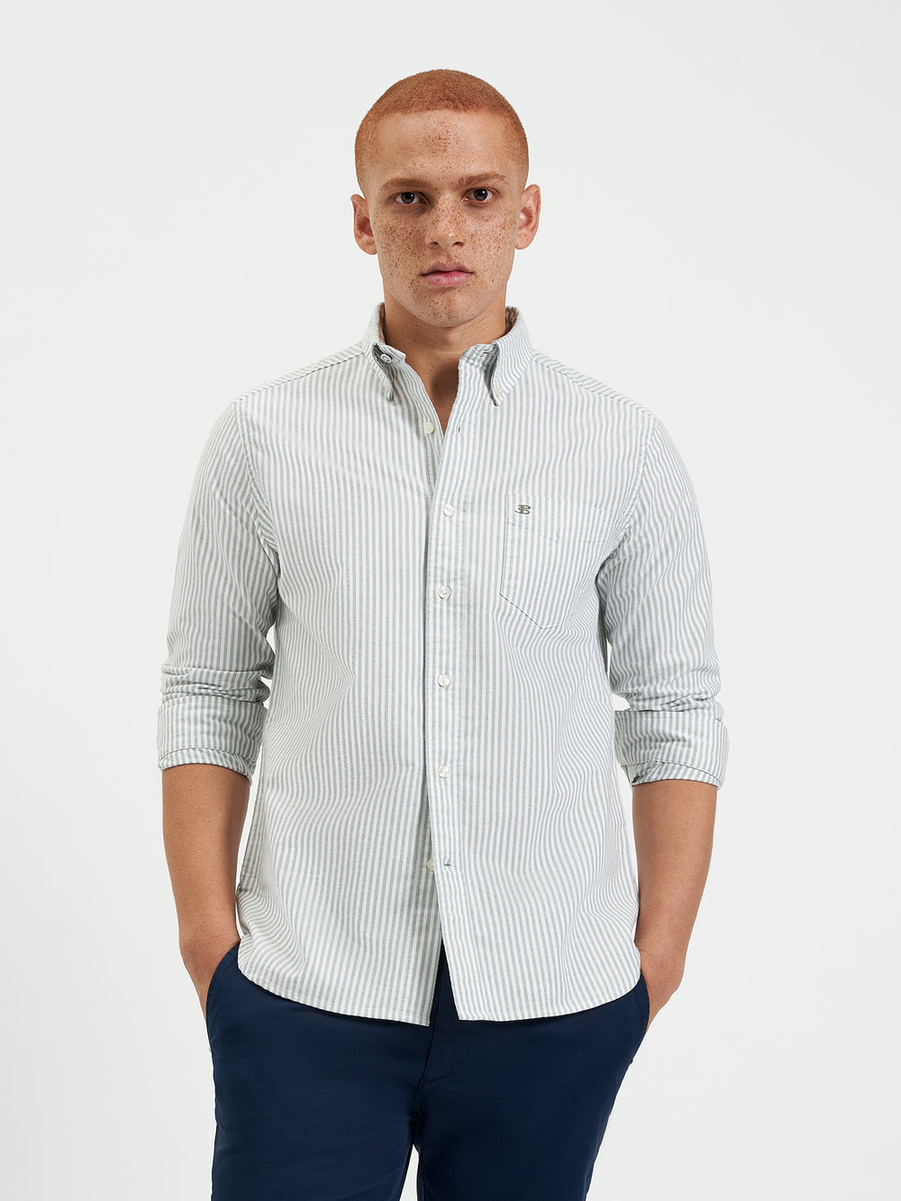 Kosele Ben Sherman Brighton Oxford Organic Stripe Green Bengal Stripe Zelene | OAMNT7259