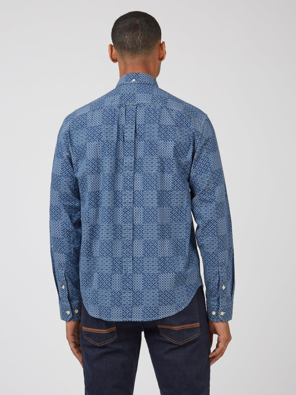 Kosele Ben Sherman Chambray Patchwork Geo Print Long-Sleeve Modre | LUFBG5328