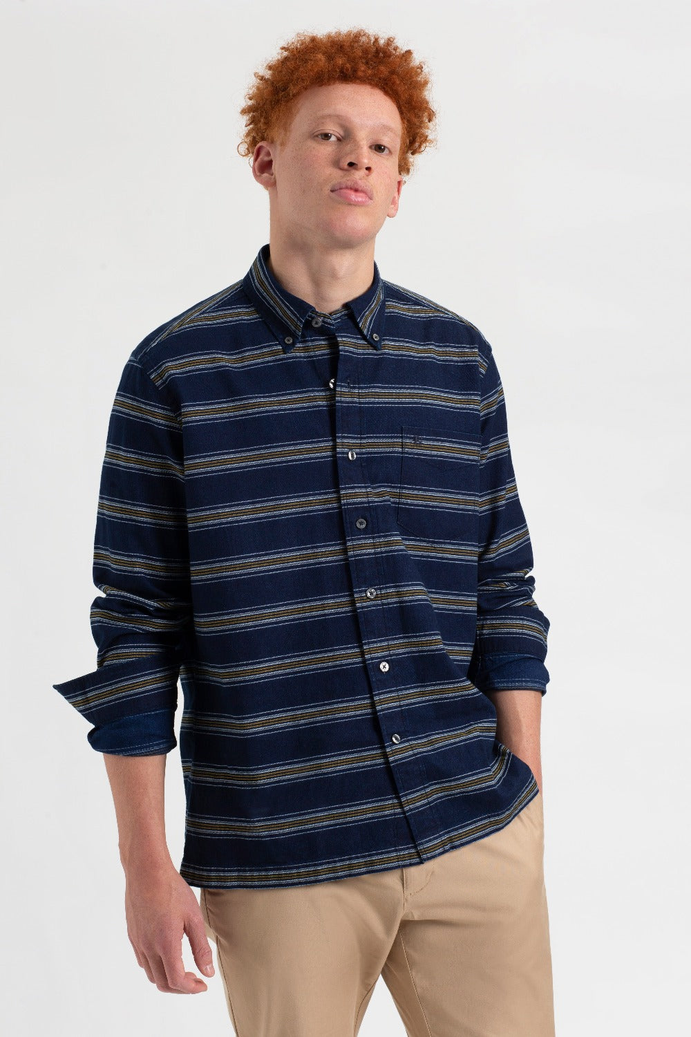 Kosele Ben Sherman Dalston Blues Long Sleeve Indigo Stripe Indigo | SOZQX5036