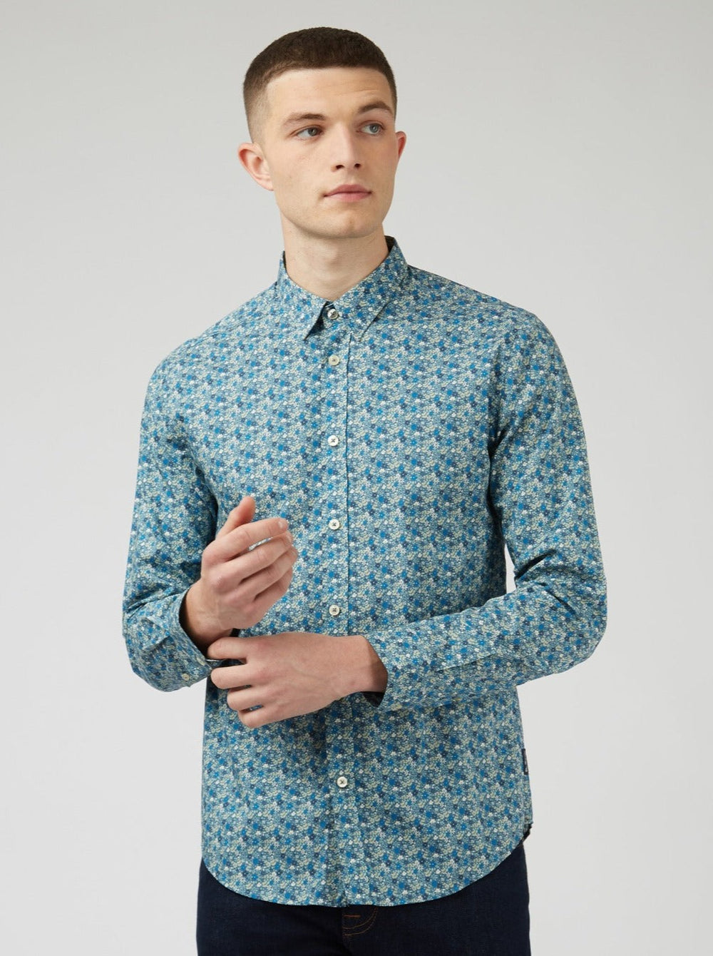 Kosele Ben Sherman Floral Print Long-Sleeve Modre Siva | BTVCW6129