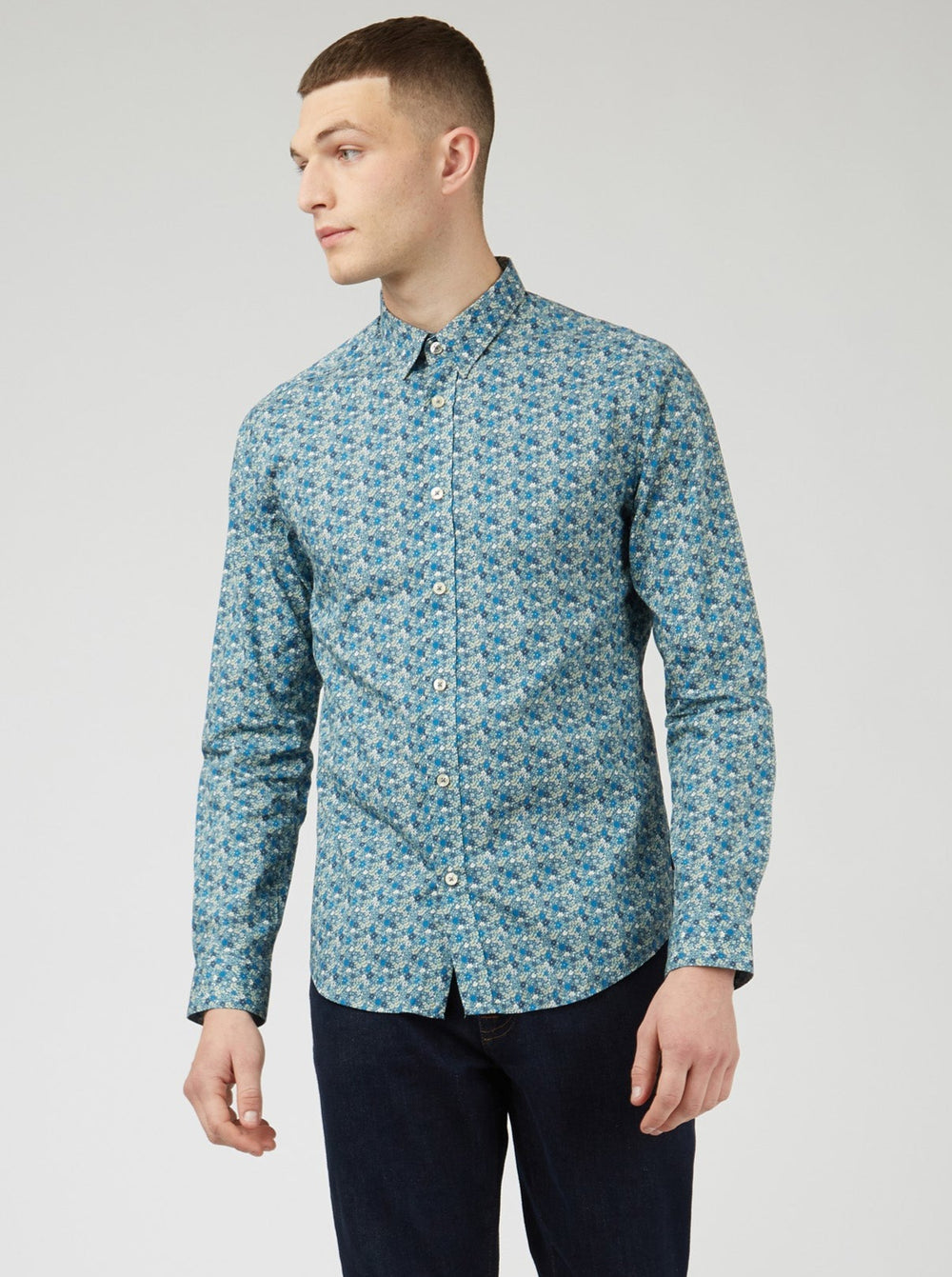 Kosele Ben Sherman Floral Print Long-Sleeve Modre Siva | BTVCW6129