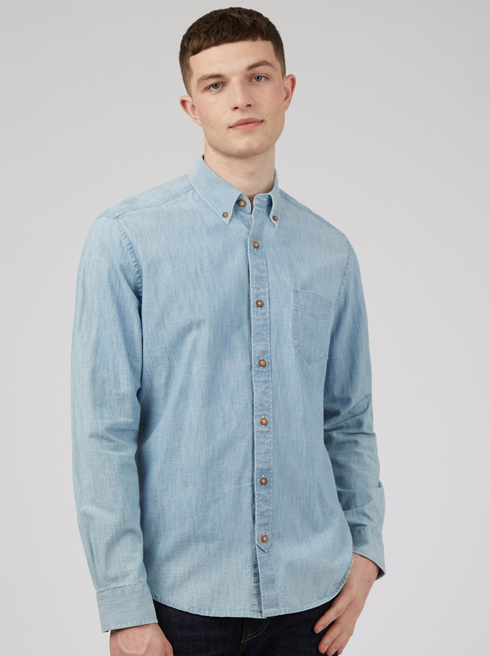 Kosele Ben Sherman Long-Sleeve Chambray Modre Námornícka Modrá | ZHWVC0769