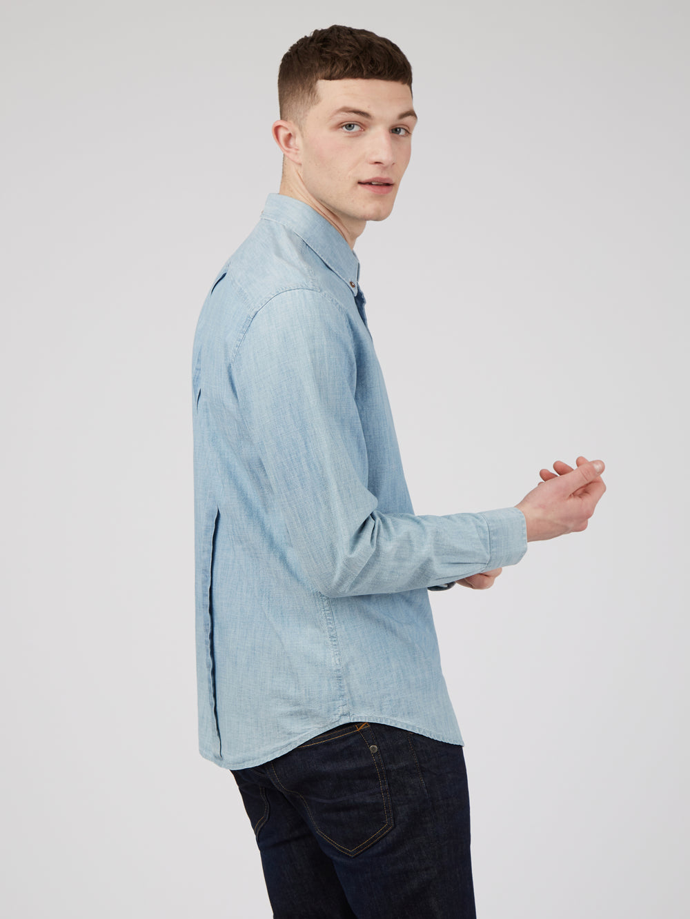 Kosele Ben Sherman Long-Sleeve Chambray Modre Námornícka Modrá | ZHWVC0769