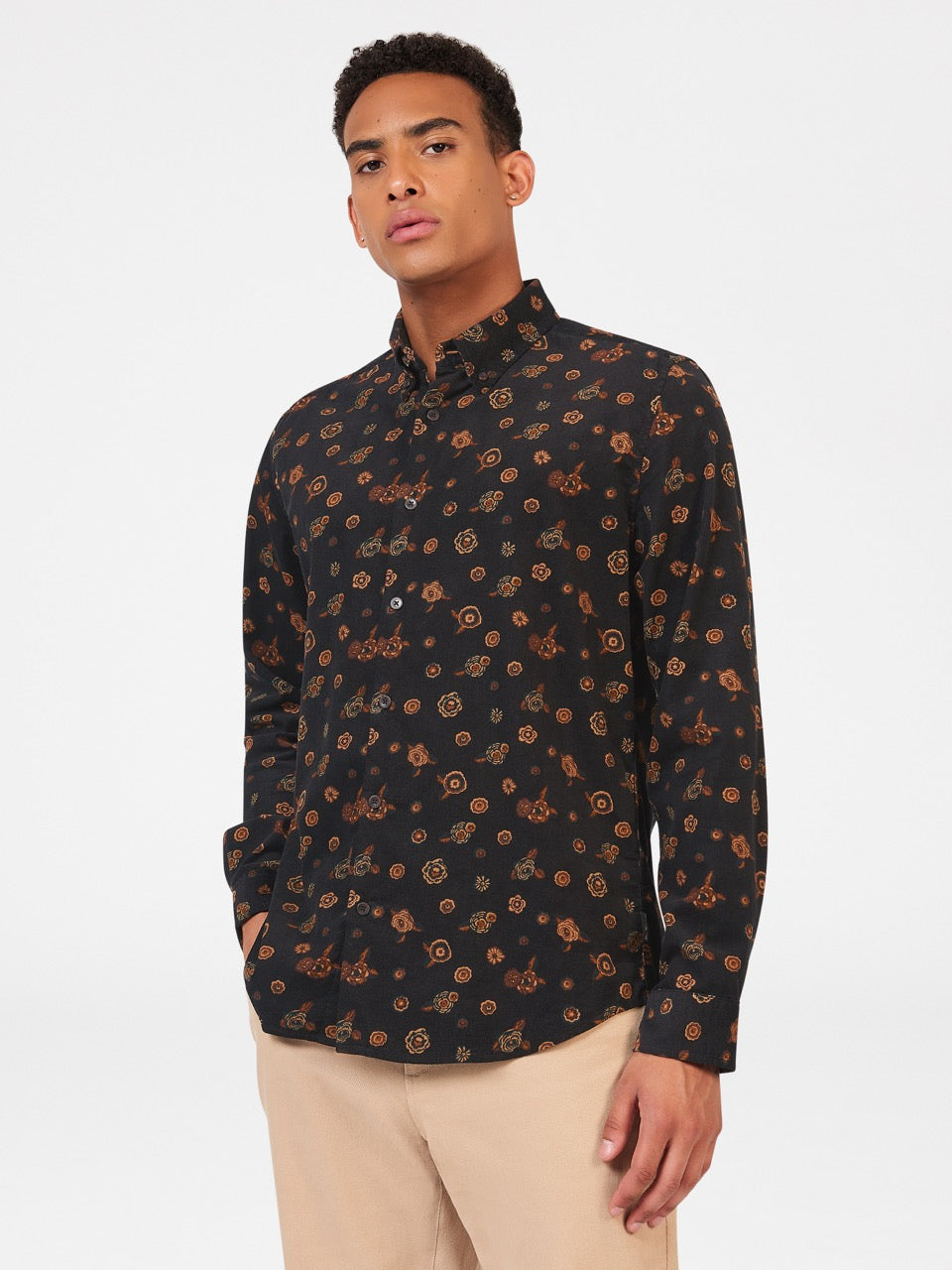 Kosele Ben Sherman Retro Floral Print Corduroy Čierne | WCSNB4273