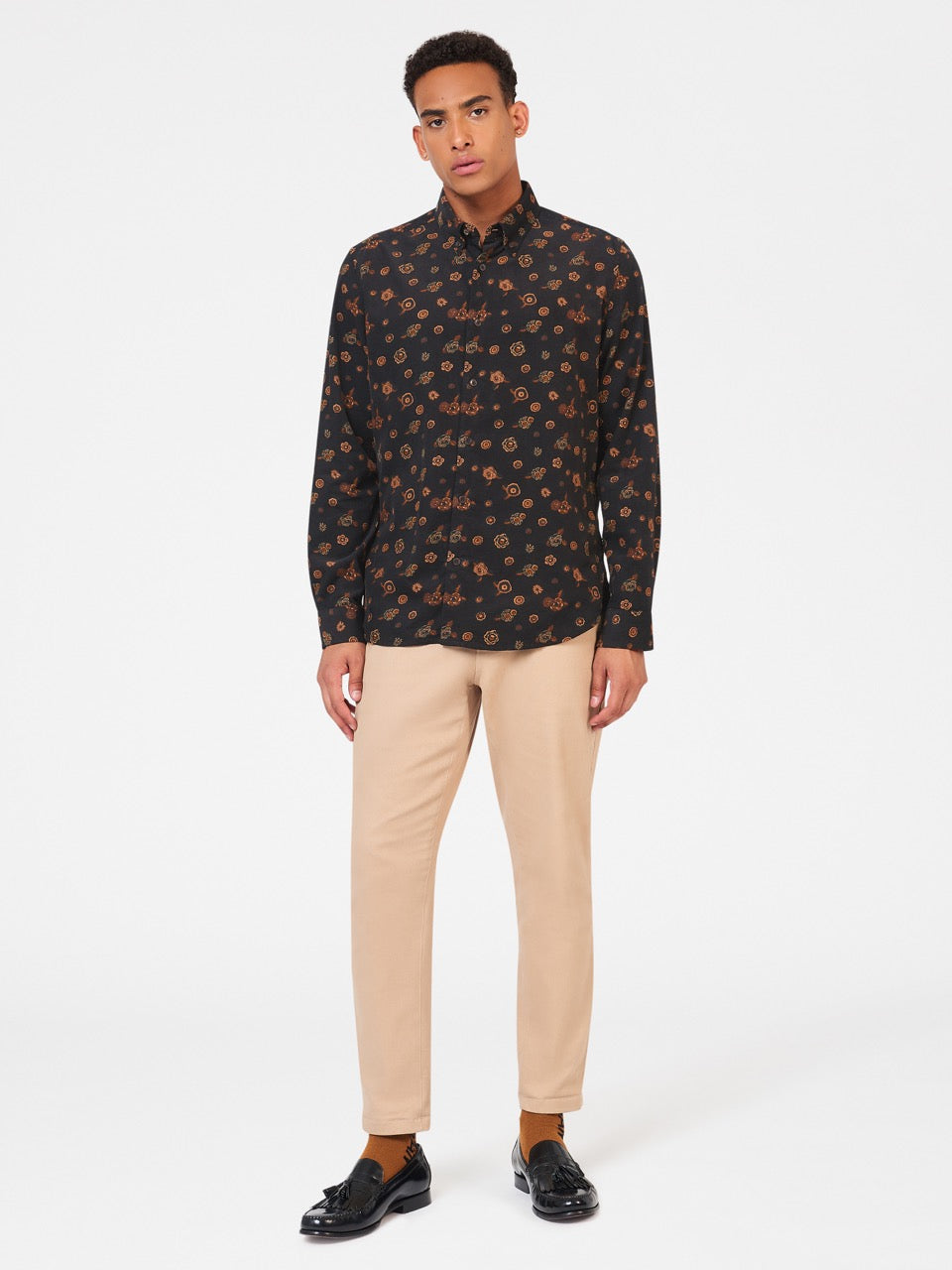 Kosele Ben Sherman Retro Floral Print Corduroy Čierne | WCSNB4273