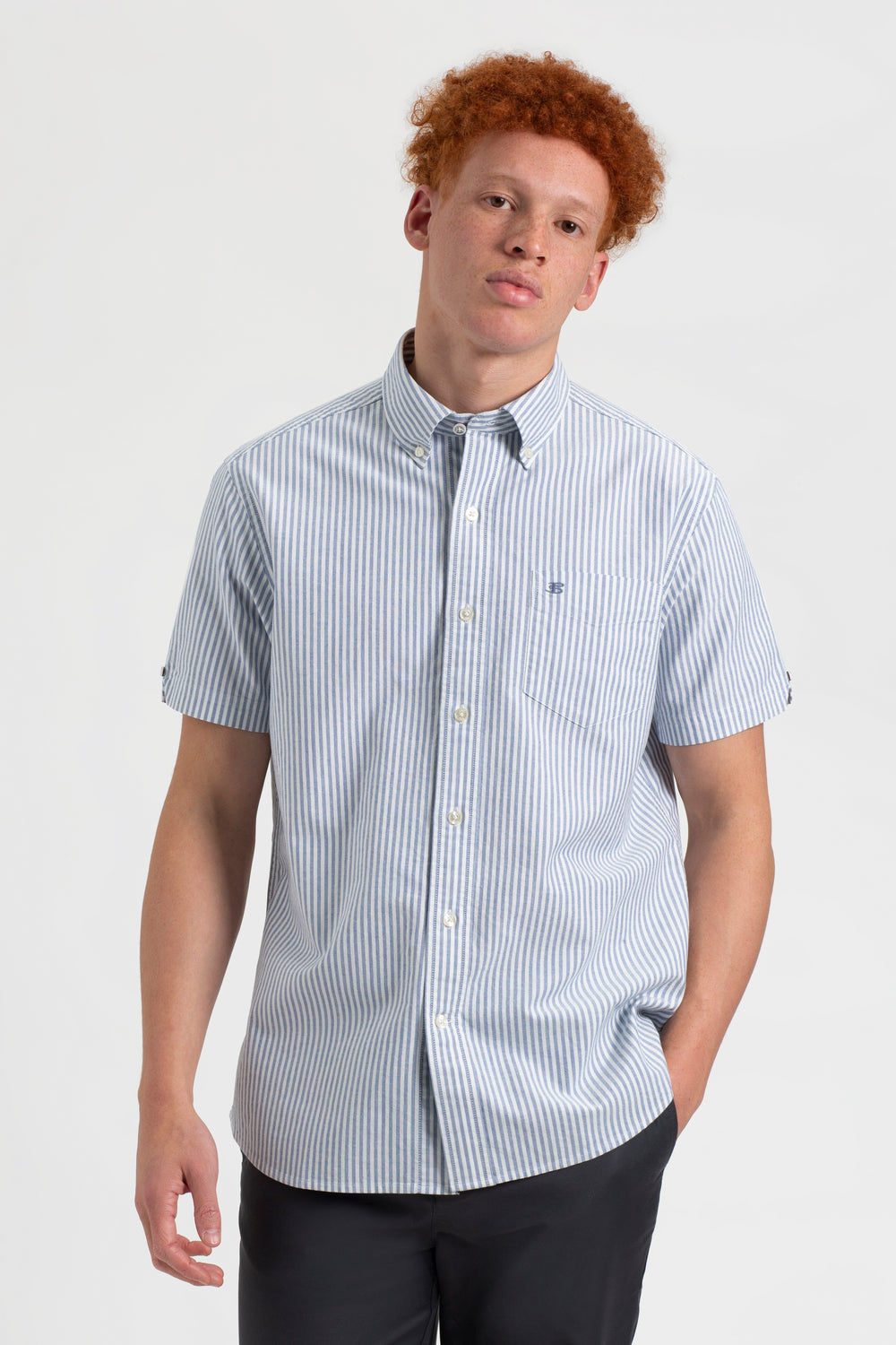 Kosele Ben Sherman Short Sleeve Brighton Oxford Organic Bengal Stripe Indigo | XWOGD3159