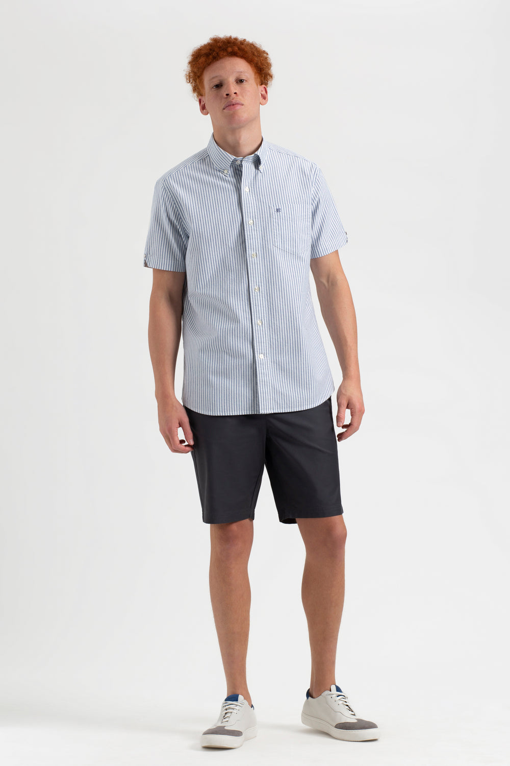 Kosele Ben Sherman Short Sleeve Brighton Oxford Organic Bengal Stripe Indigo | XWOGD3159