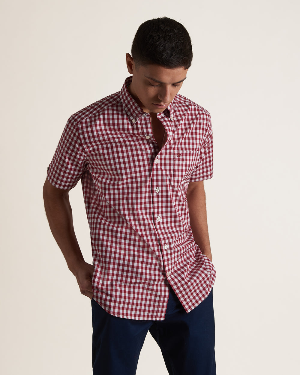 Kosele Ben Sherman Short Sleeve House Poplin Gingham Bordove | DLEMY6273