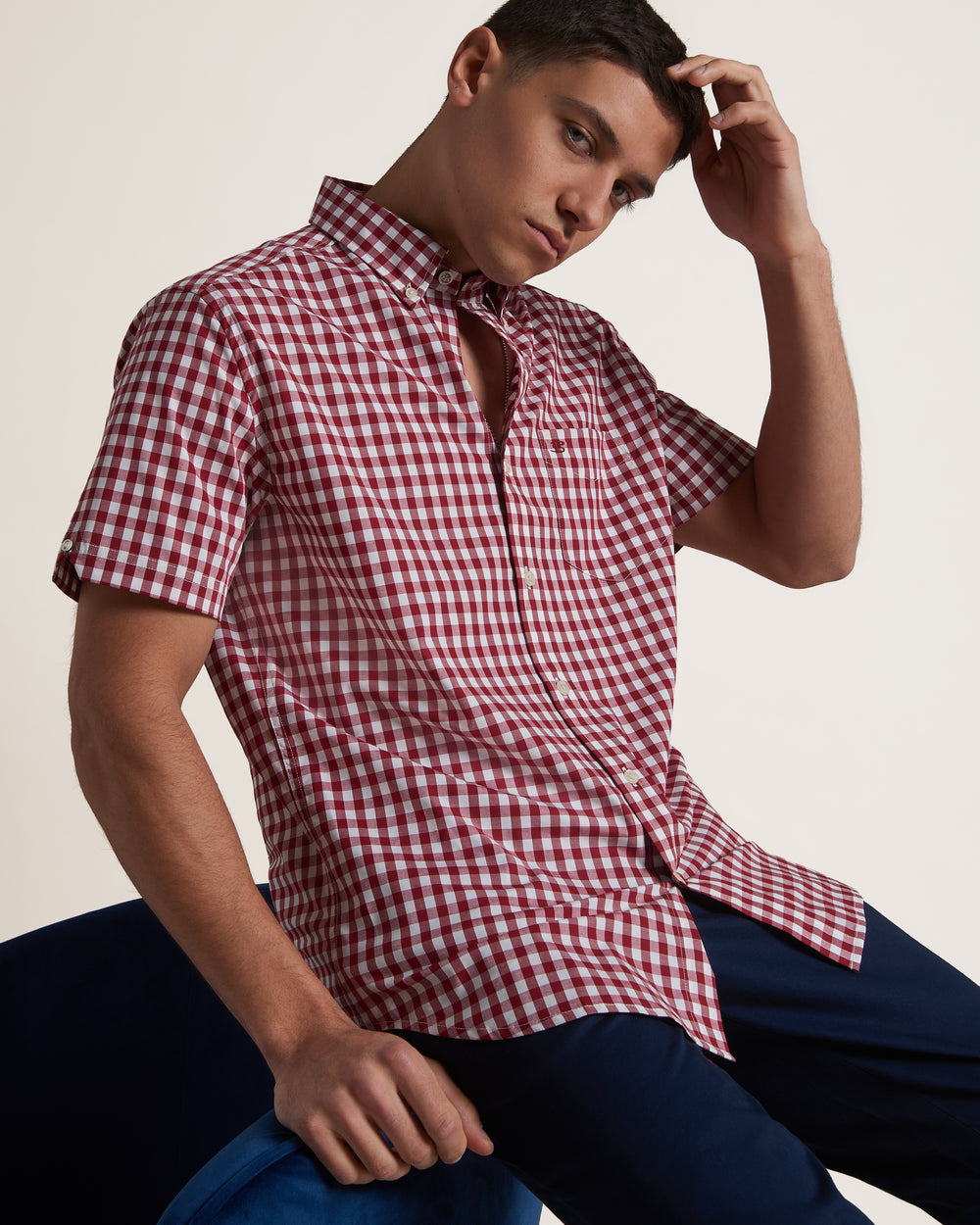 Kosele Ben Sherman Short Sleeve House Poplin Gingham Bordove | DLEMY6273