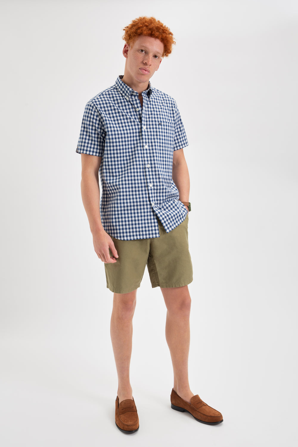 Kosele Ben Sherman Short Sleeve House Poplin Gingham Námornícka Modrá Olivovo Zelená | JRNMZ7809