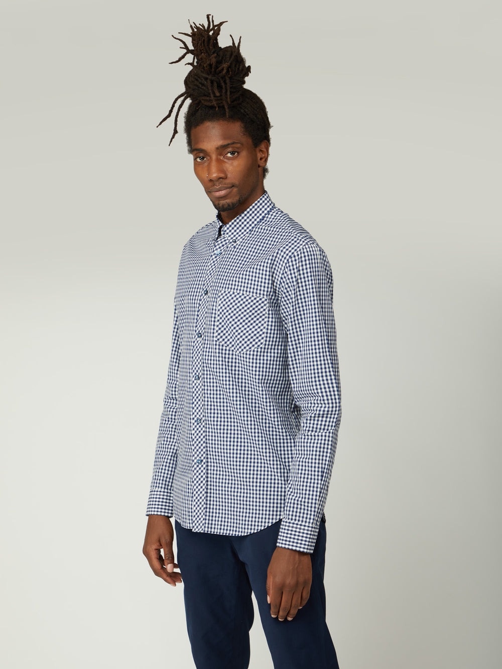 Kosele Ben Sherman Signature Long-Sleeve Gingham Tmavo Modre | BTHGW5230