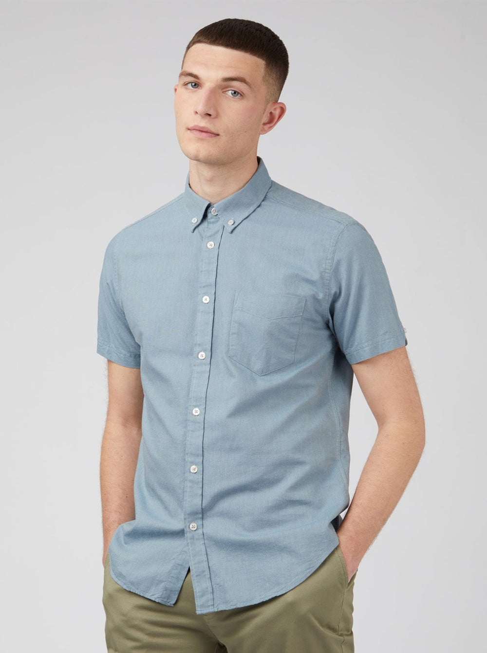 Kosele Ben Sherman Signature Organic Short-Sleeve Oxford Shadow Modre Siva | JPFTZ6908