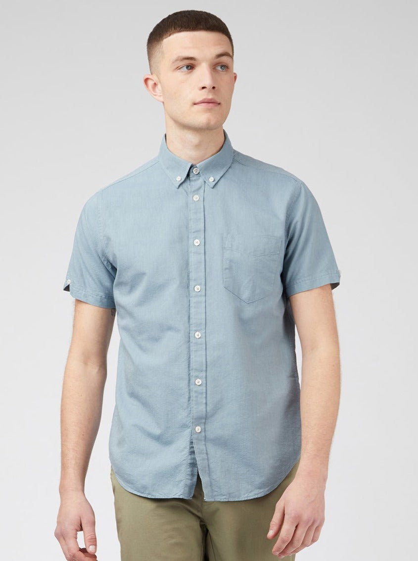 Kosele Ben Sherman Signature Organic Short-Sleeve Oxford Shadow Modre Siva | JPFTZ6908