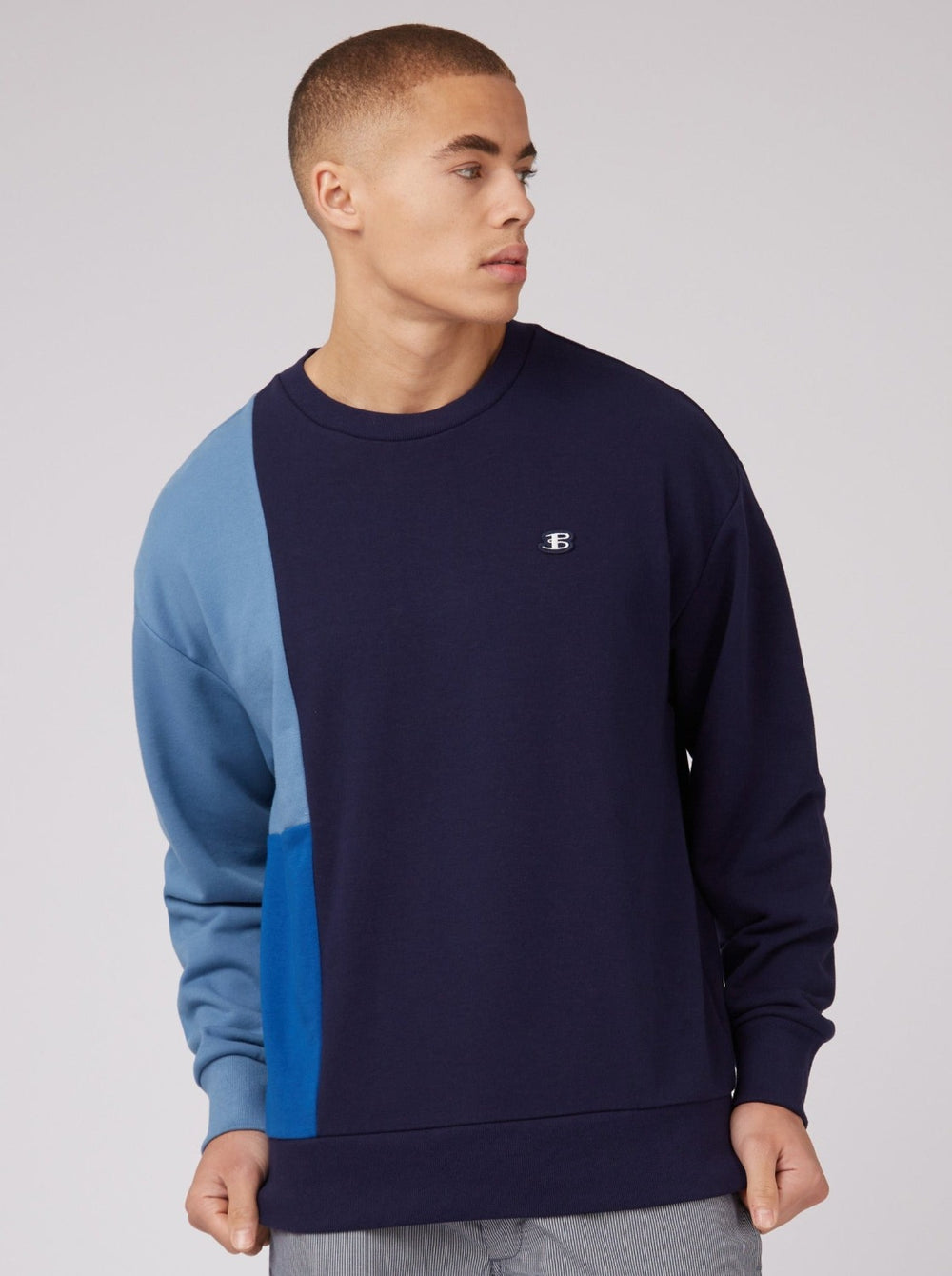 Mikiny Ben Sherman B by Ben Sherman Colorblock Crewneck Modre | YACRK2958