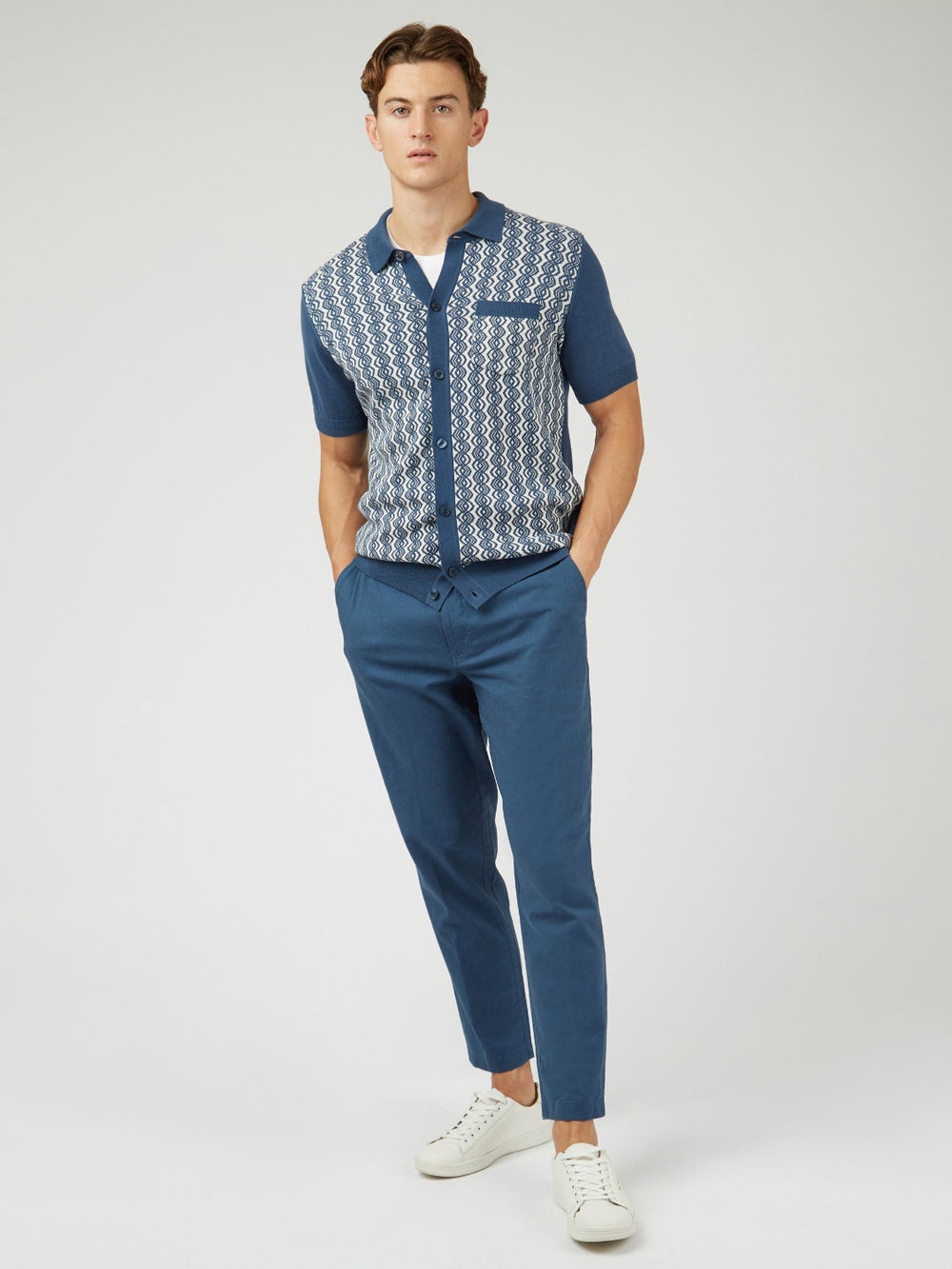 Nohavice Ben Sherman Signature Slim Taper Linen Modre | SDVUW7603