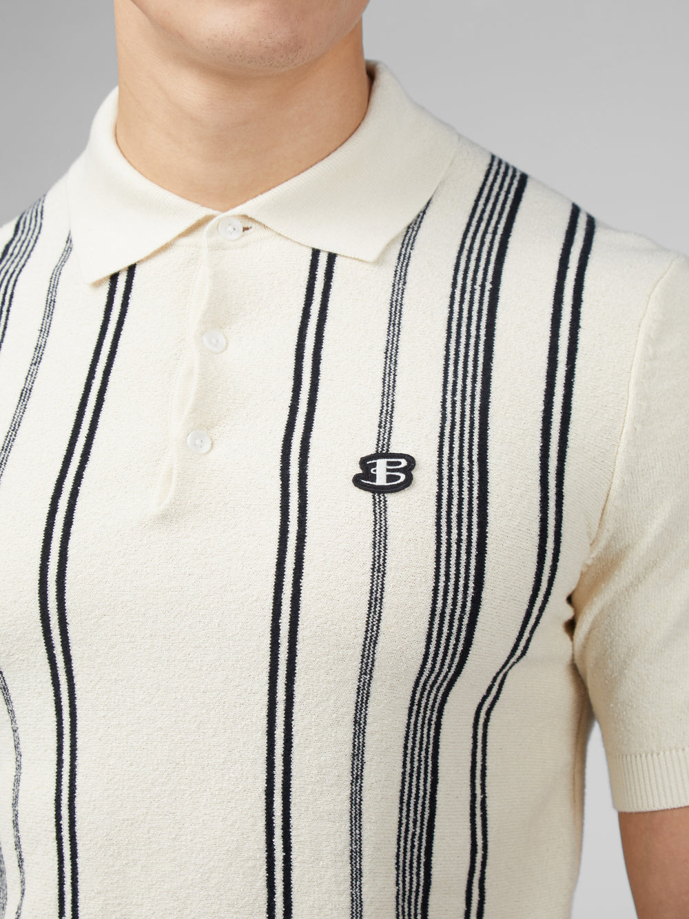 Pleteniny Ben Sherman B by Ben Sherman Crinkle Cotton Stripe Polo Biele | NFTRE3257