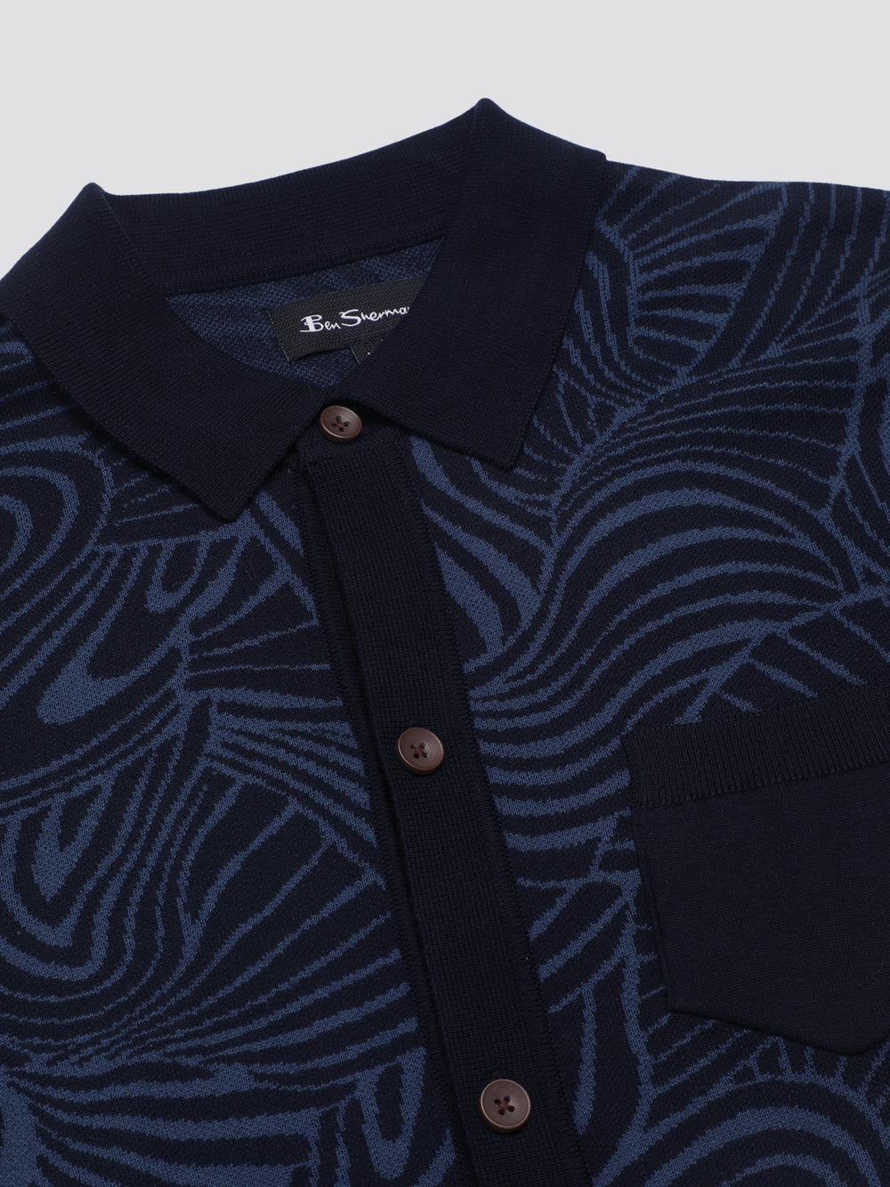 Pleteniny Ben Sherman B by Ben Sherman Swirl Jacquard Button Through Polo Námornícka Modrá | VLFWE9758