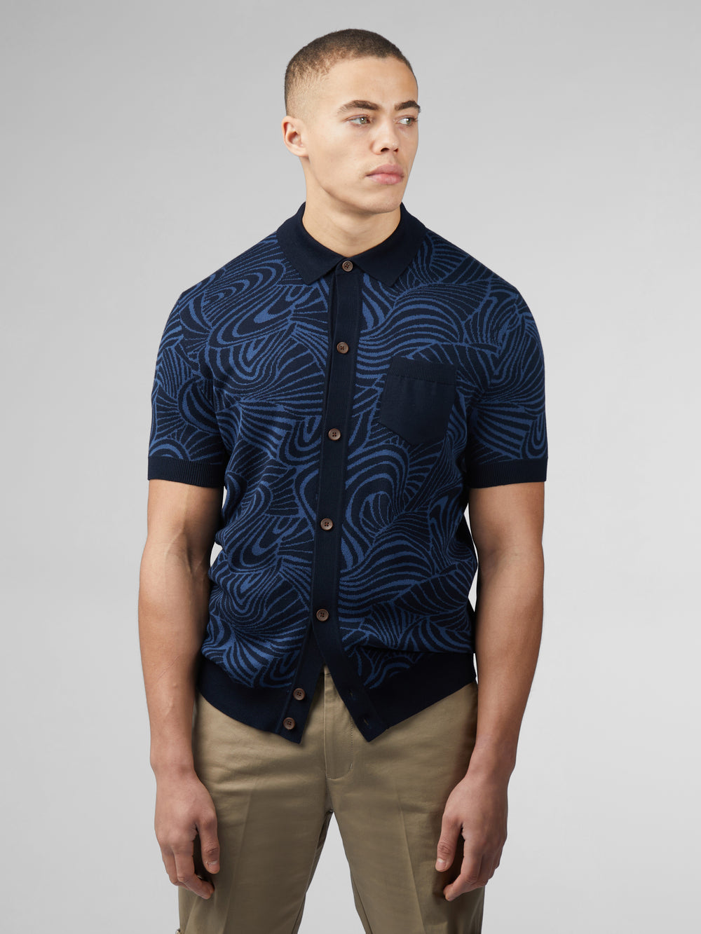 Pleteniny Ben Sherman B by Ben Sherman Swirl Jacquard Button Through Polo Námornícka Modrá | VLFWE9758