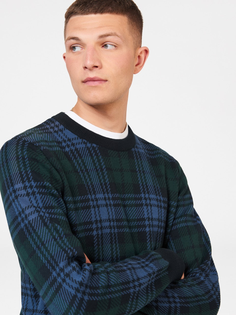 Pleteniny Ben Sherman Blackwatch Check Crewneck Čierne | FQVUY9540