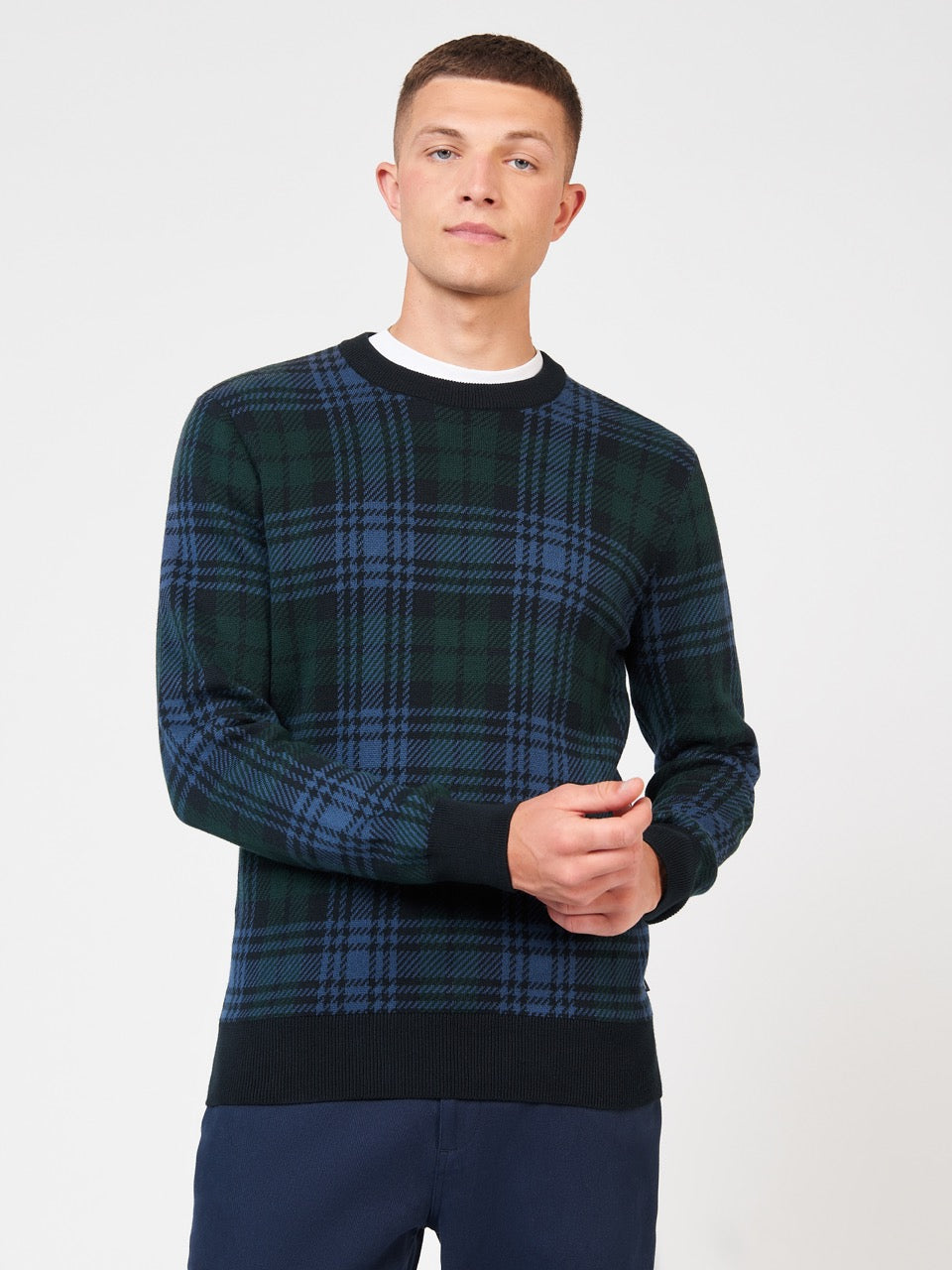 Pleteniny Ben Sherman Blackwatch Check Crewneck Čierne | FQVUY9540