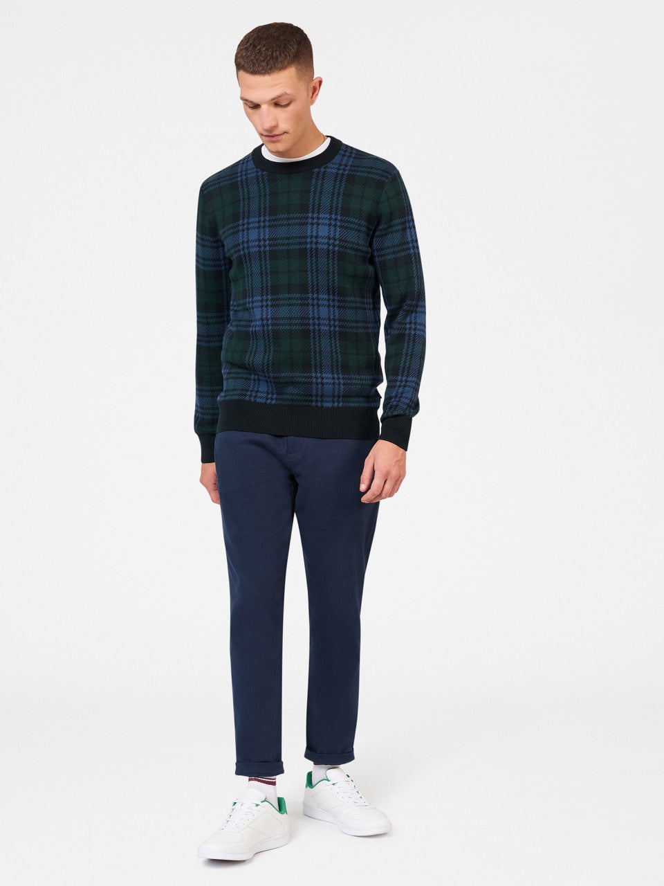 Pleteniny Ben Sherman Blackwatch Check Crewneck Čierne | FQVUY9540