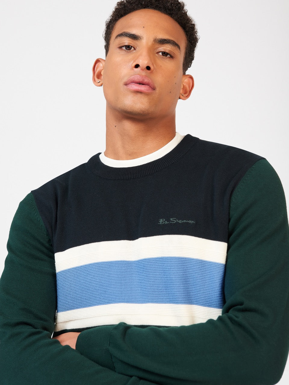 Pleteniny Ben Sherman Chest Stripe Crewneck Tmavo Zelene | SIHWL4287