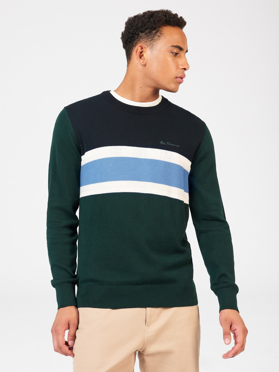 Pleteniny Ben Sherman Chest Stripe Crewneck Tmavo Zelene | SIHWL4287