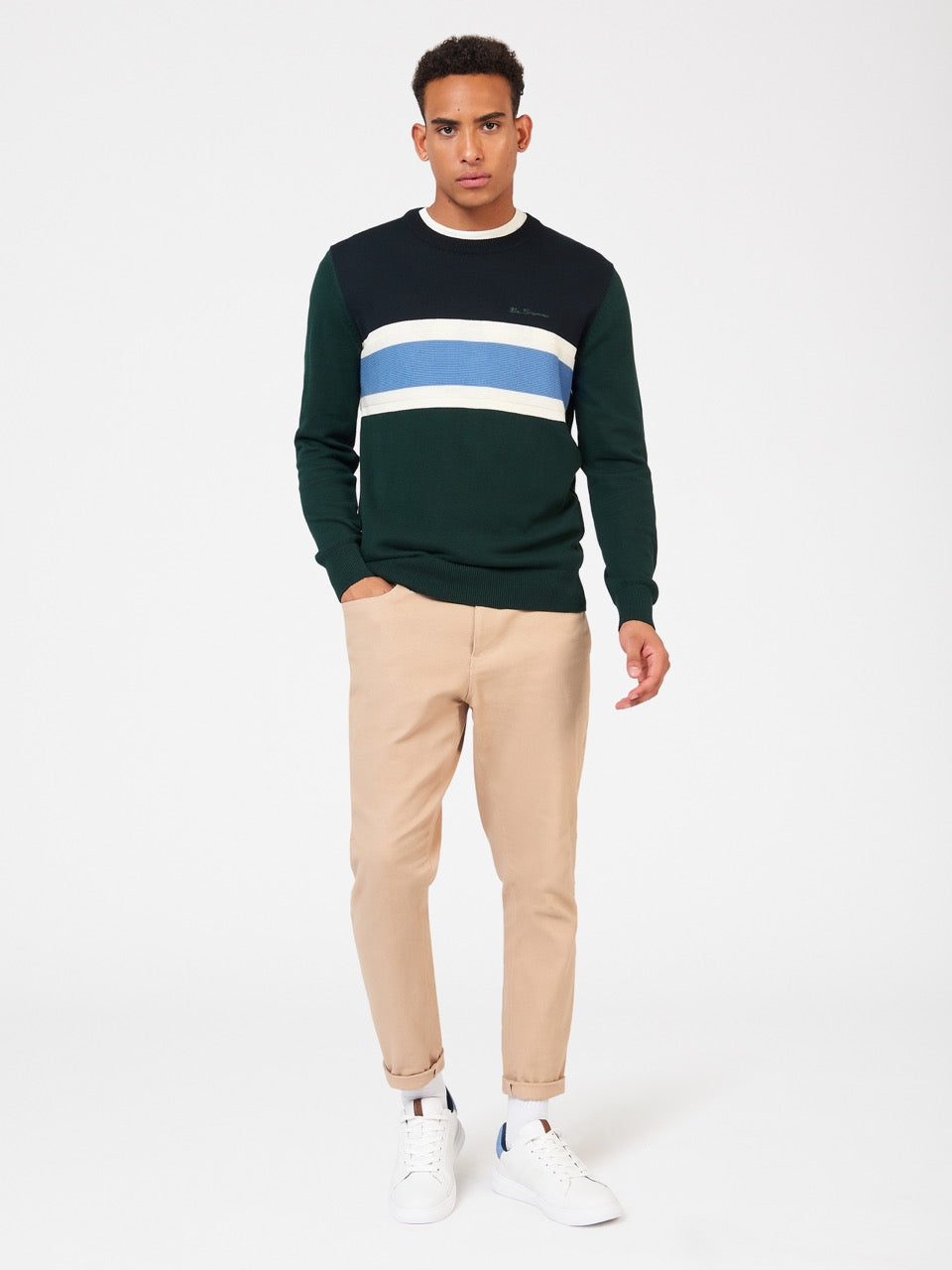 Pleteniny Ben Sherman Chest Stripe Crewneck Tmavo Zelene | SIHWL4287