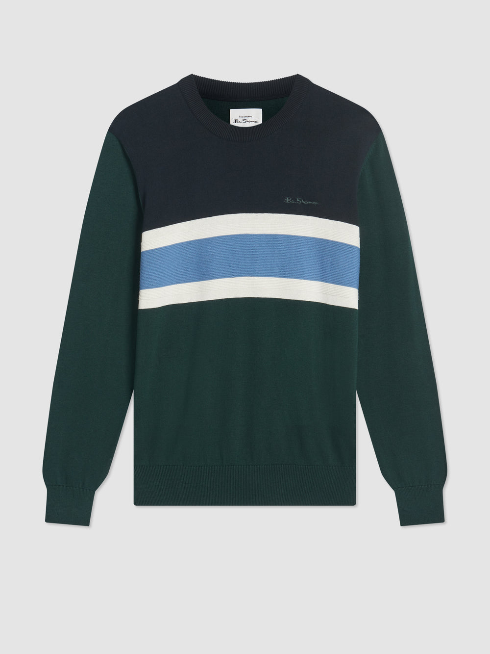 Pleteniny Ben Sherman Chest Stripe Crewneck Tmavo Zelene | SIHWL4287