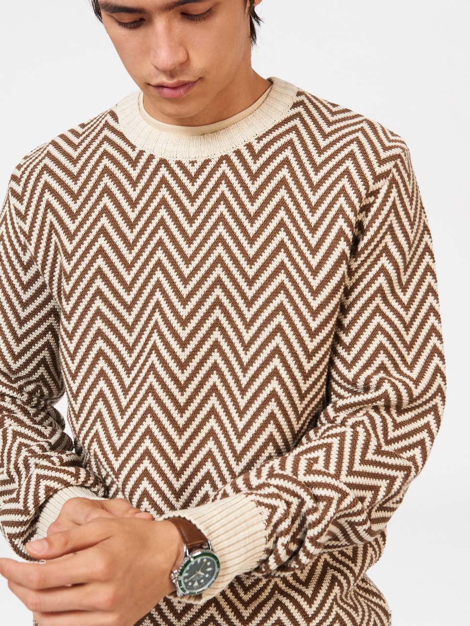 Pleteniny Ben Sherman Chevron Jacquard Crewneck Biele | BZFYJ0419