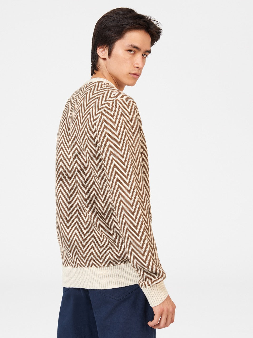 Pleteniny Ben Sherman Chevron Jacquard Crewneck Biele | BZFYJ0419