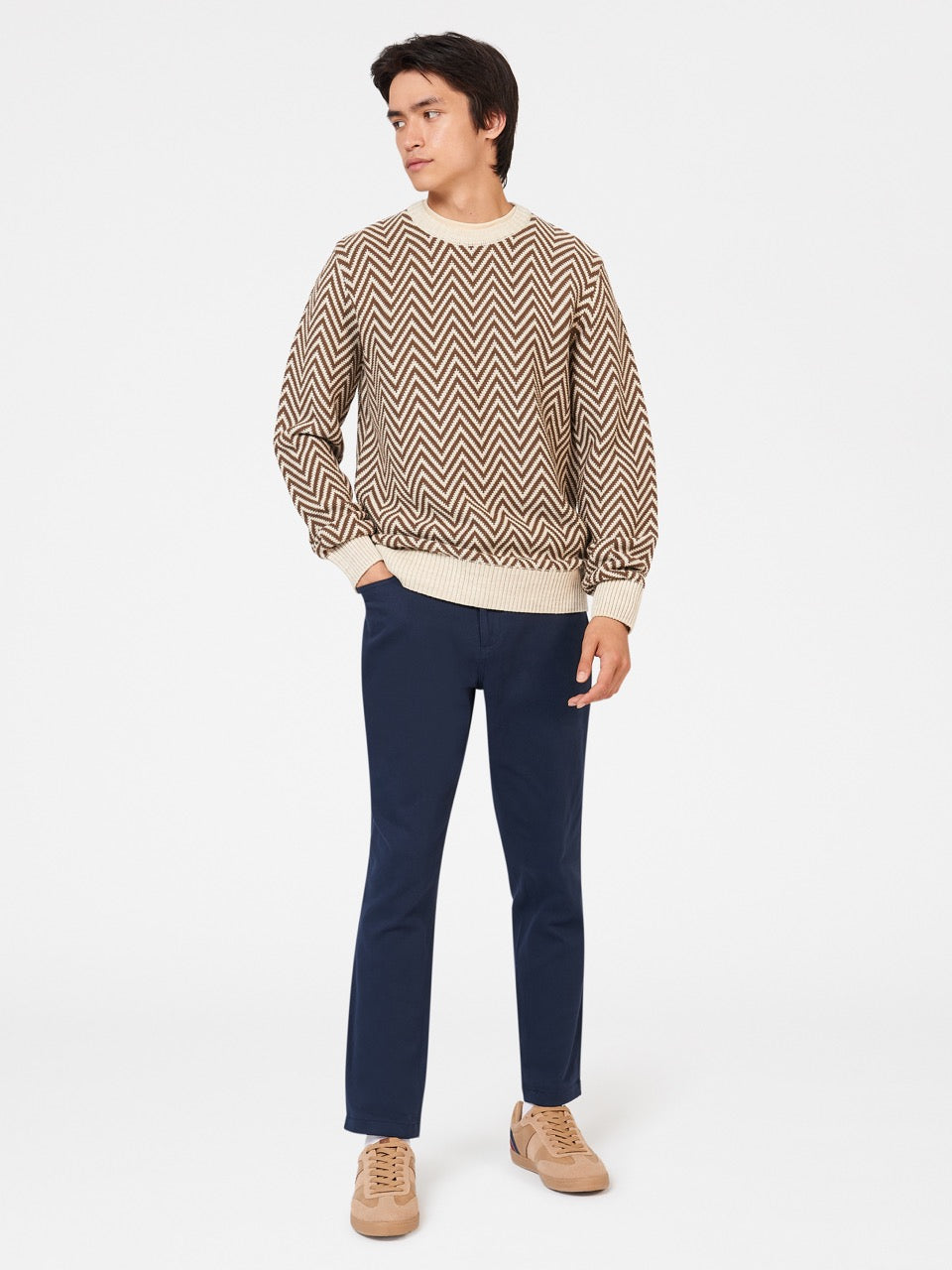 Pleteniny Ben Sherman Chevron Jacquard Crewneck Biele | BZFYJ0419