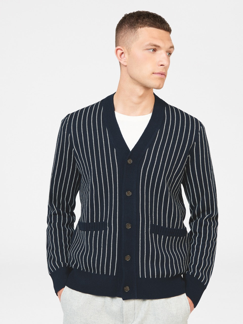 Pleteniny Ben Sherman Jacquard Stripe Cardigan Námornícka Modrá | LYBTR9547