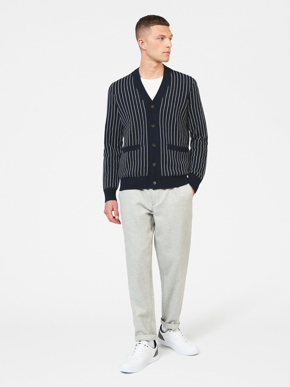 Pleteniny Ben Sherman Jacquard Stripe Cardigan Námornícka Modrá | LYBTR9547