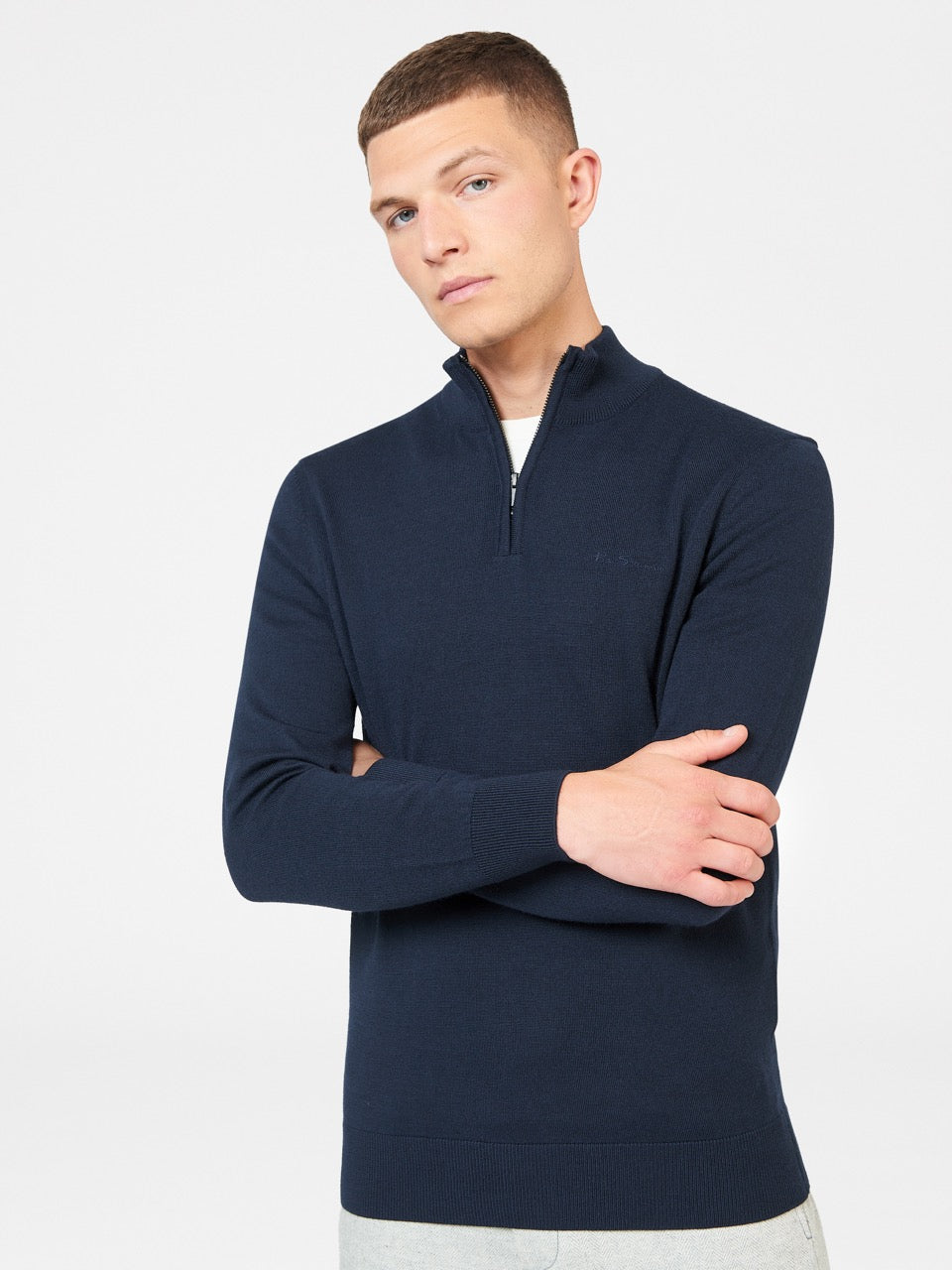 Pleteniny Ben Sherman Merino Half-Zip Námornícka Modrá | SRPME7851