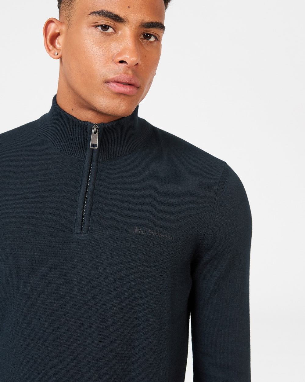 Pleteniny Ben Sherman Merino Half-Zip Čierne | GWLPM3716